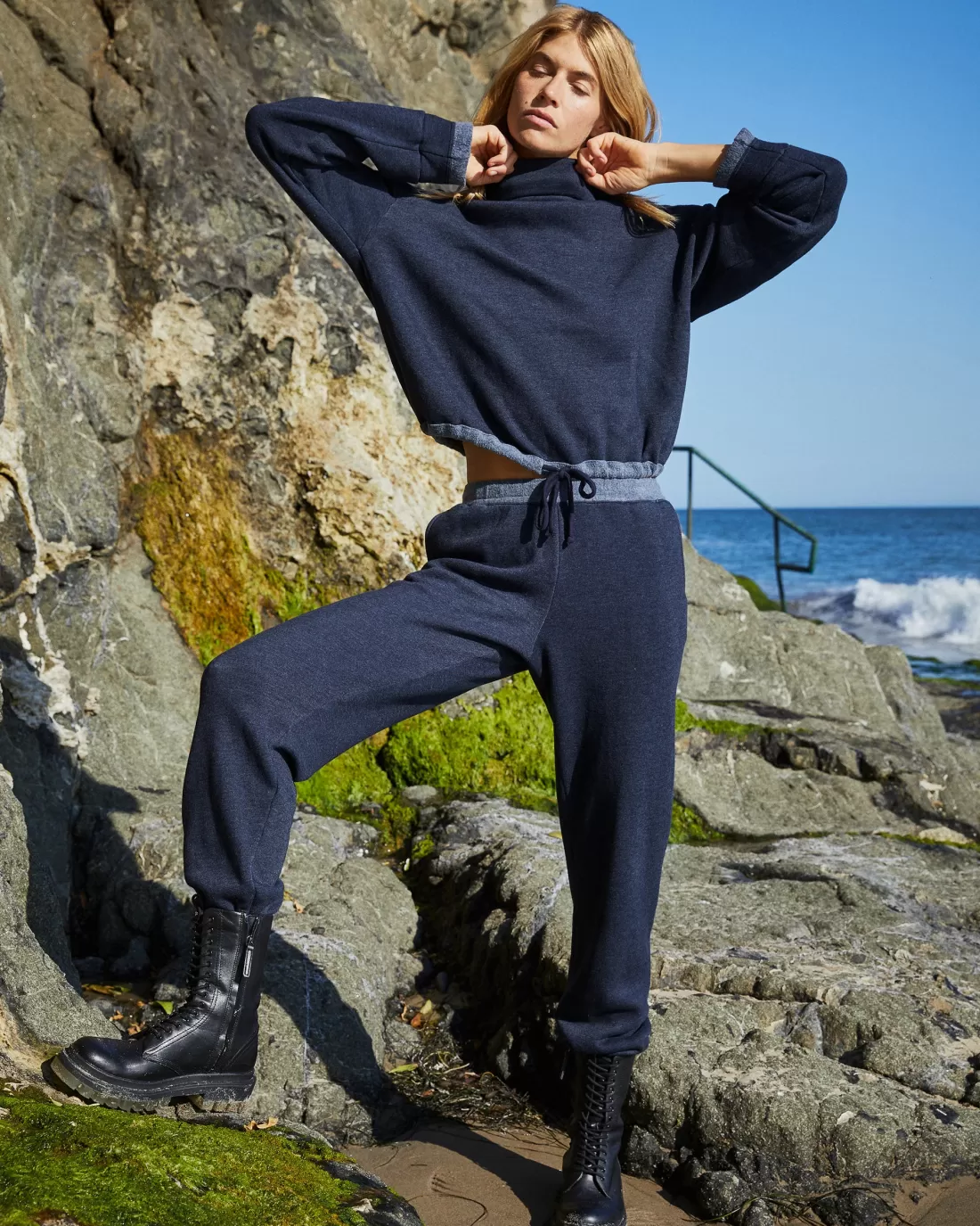 MONROW Travel Essentials | Sweatshirts*Teddy Fleece Funnel Pullover DARKNAVY