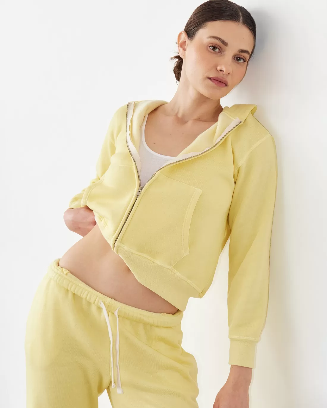 MONROW Zip-Up Hoodies*Teddy Fleece Relaxed Zip Up Hoody LEMON