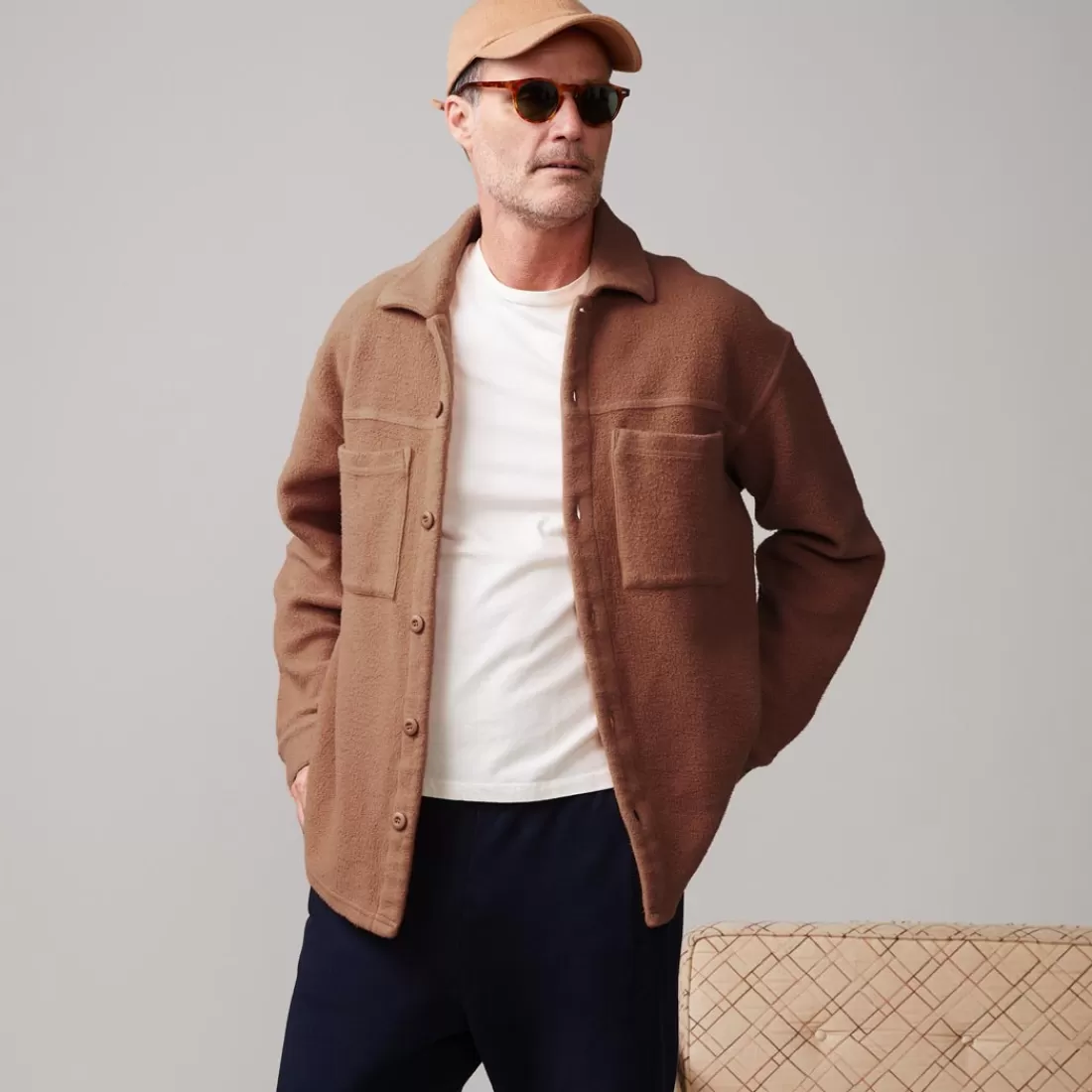 MONROW Mens Sale | Men's Sale*Teddy Fleece Shacket CARAMEL