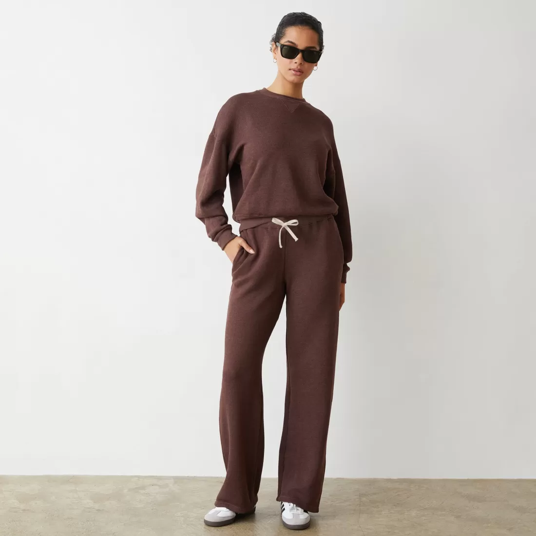 MONROW Sweats*Teddy Fleece Straight Leg Sweat DARKOAK