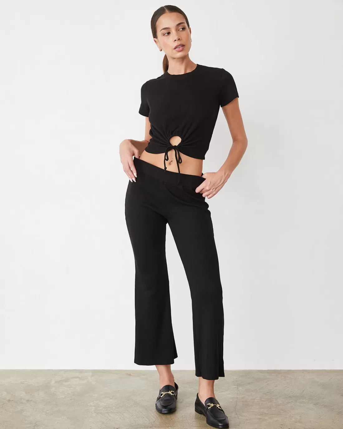 MONROW Sets | Pants*Tencel Rib Kick Flare BLACK