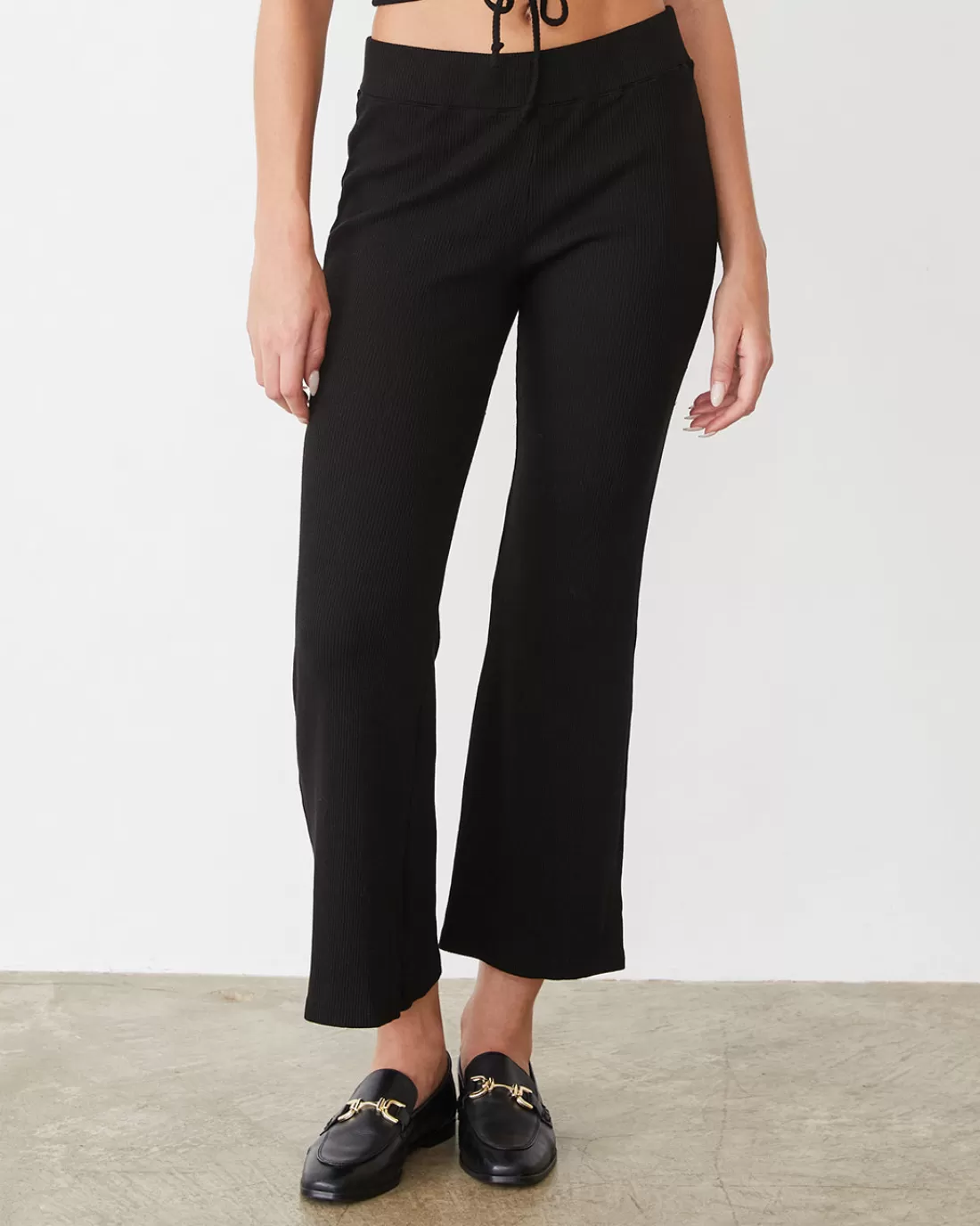 MONROW Sets | Pants*Tencel Rib Kick Flare BLACK