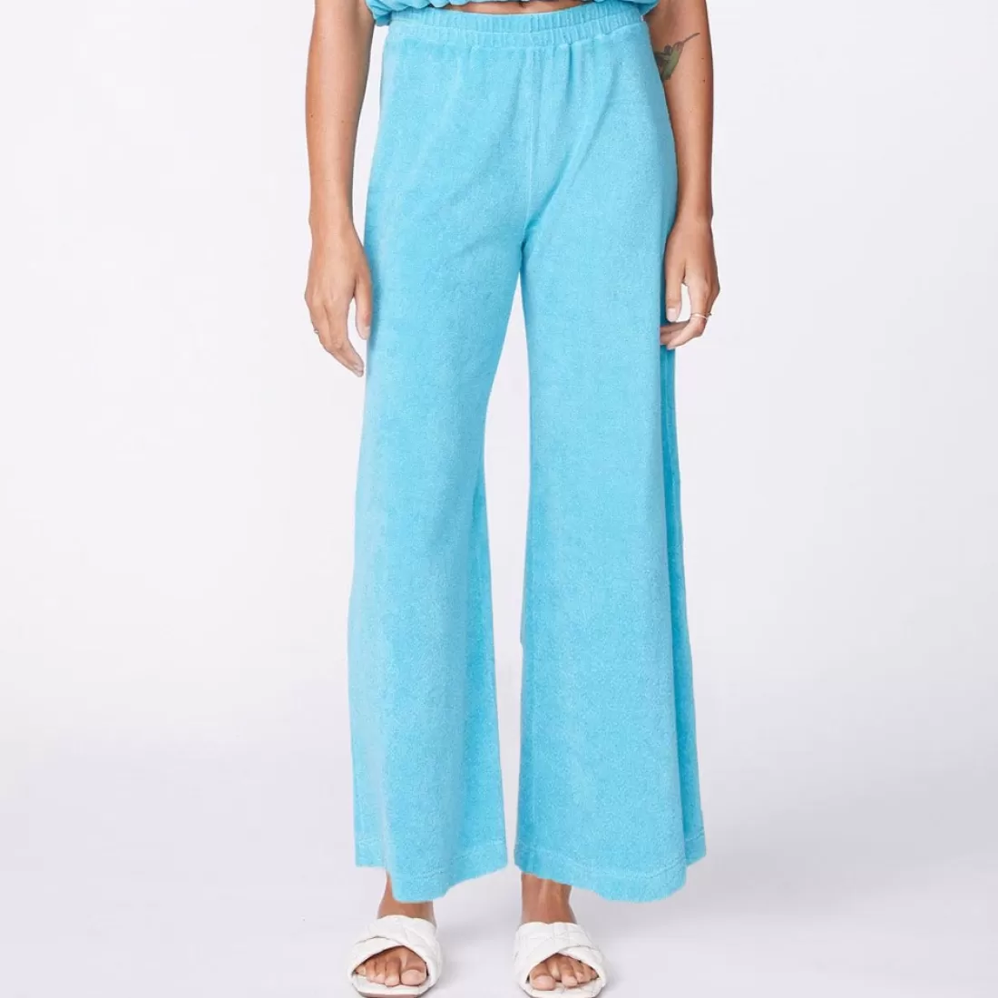 MONROW Terry*Terry Cloth High Waisted Flare Sweat SKY