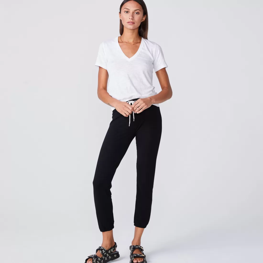 MONROW Tees*Textured Tri Blend Fitted V Neck Tee - Color WHITE