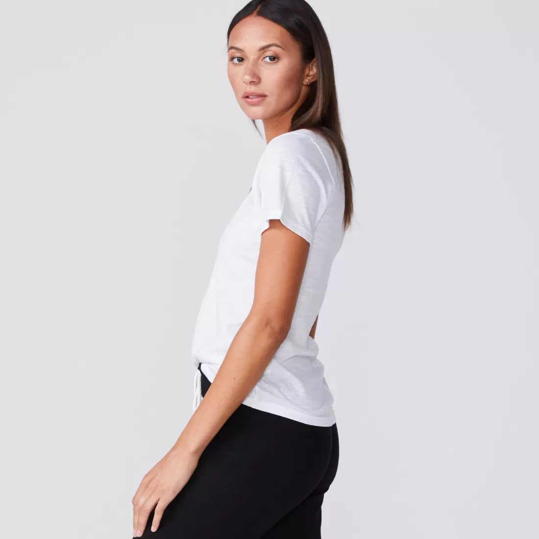MONROW Tees*Textured Tri Blend Fitted V Neck Tee - Color WHITE