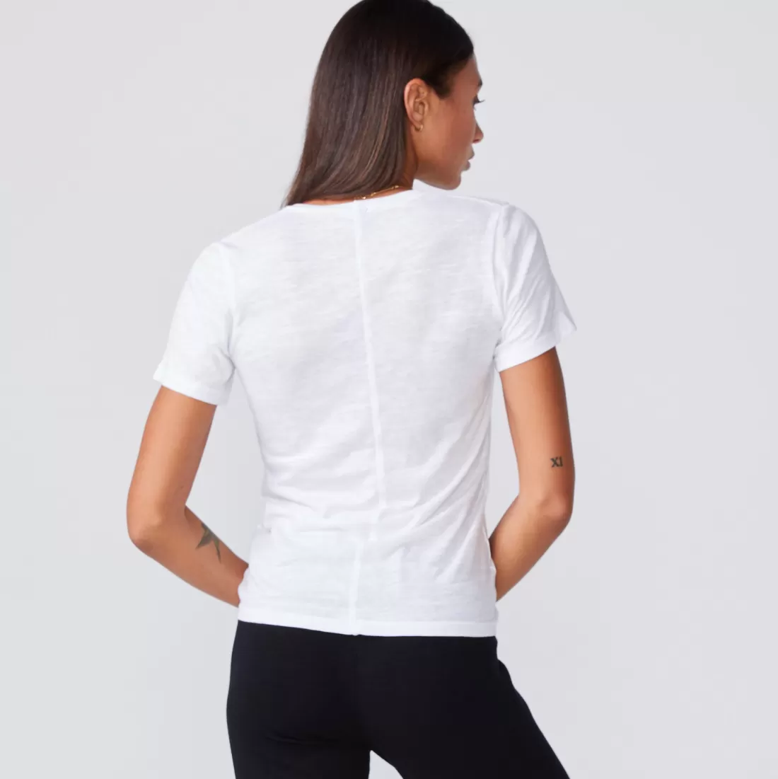 MONROW Tees*Textured Tri Blend Fitted V Neck Tee - Color WHITE