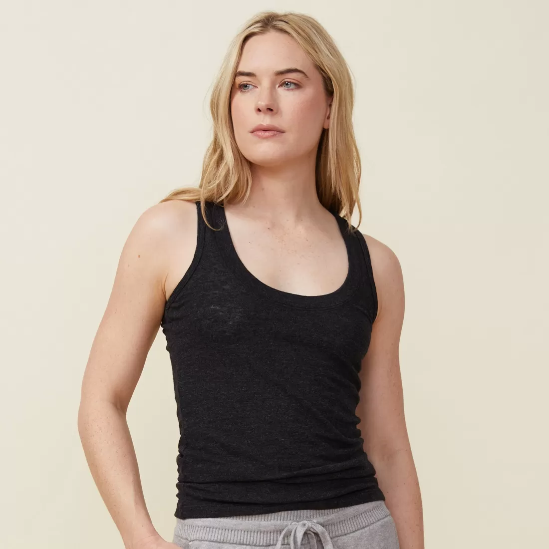 MONROW Tanks*Textured Tri Blend Narrow Tank - BLACK