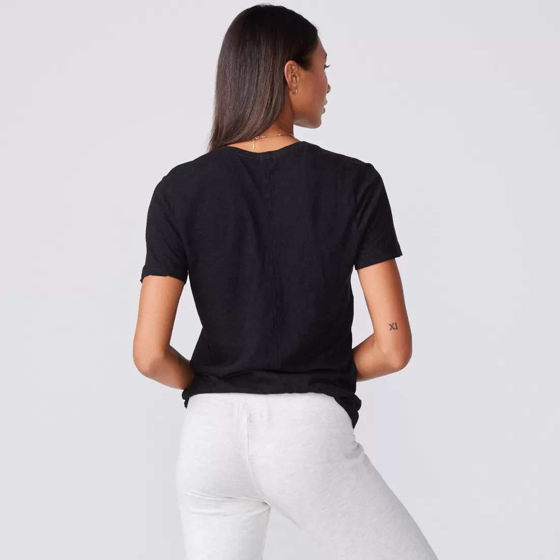 MONROW Tees*Textured Tri Blend Relaxed V Neck Tee - Color BLACK