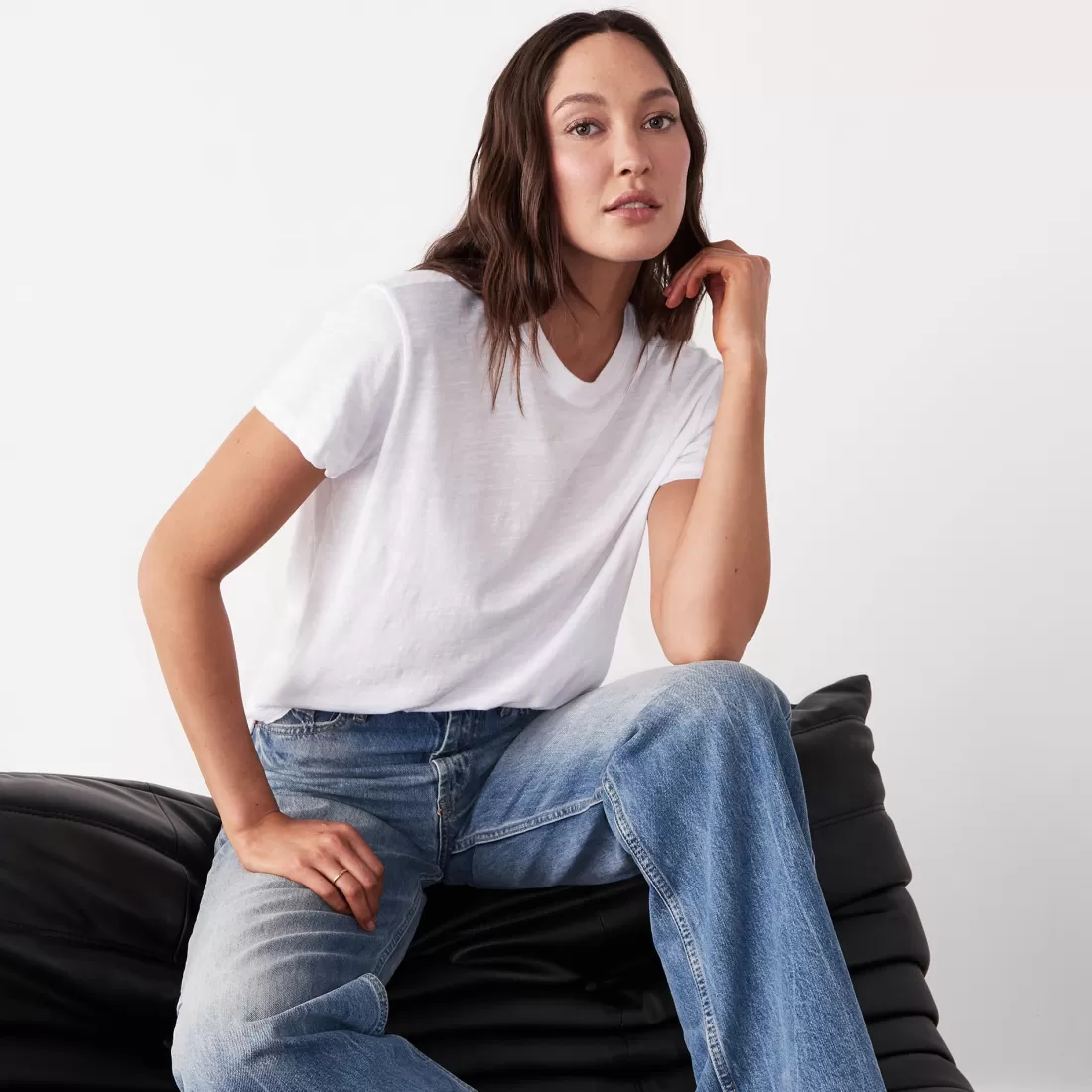 MONROW Tees*Textured Tri-Blend Basic Crew Neck Tee WHITE