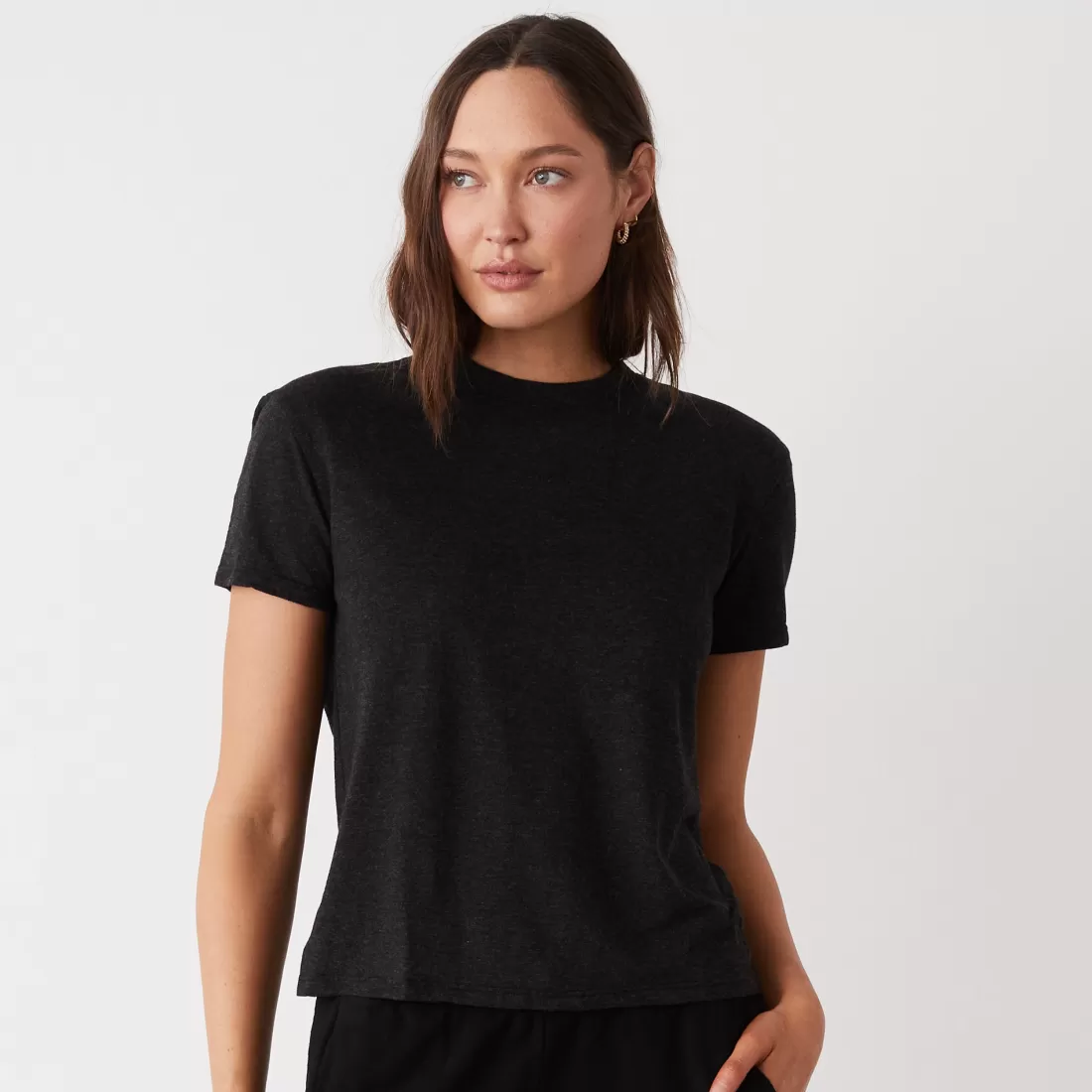 MONROW Tees*Textured Tri-Blend Basic Crew Neck Tee BLACK