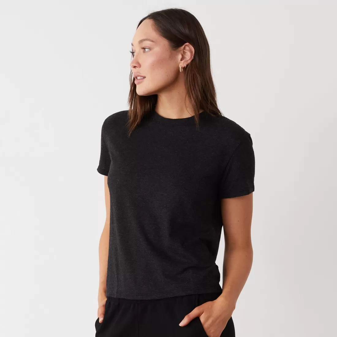 MONROW Tees*Textured Tri-Blend Basic Crew Neck Tee BLACK