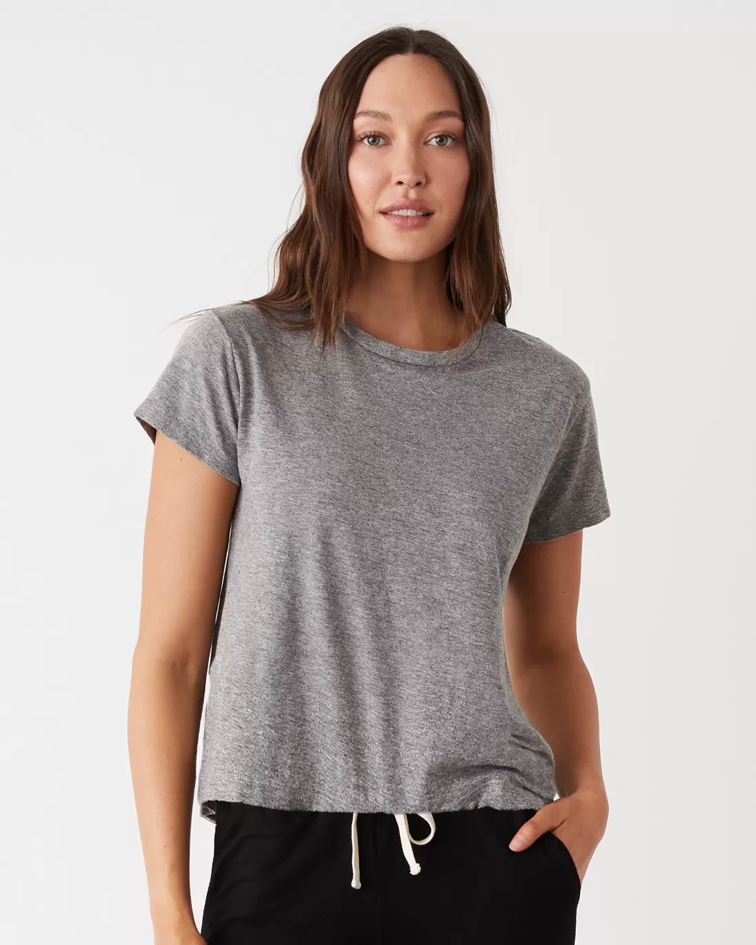 MONROW Tees*Textured Tri-Blend Basic Crew Neck Tee GRANITE