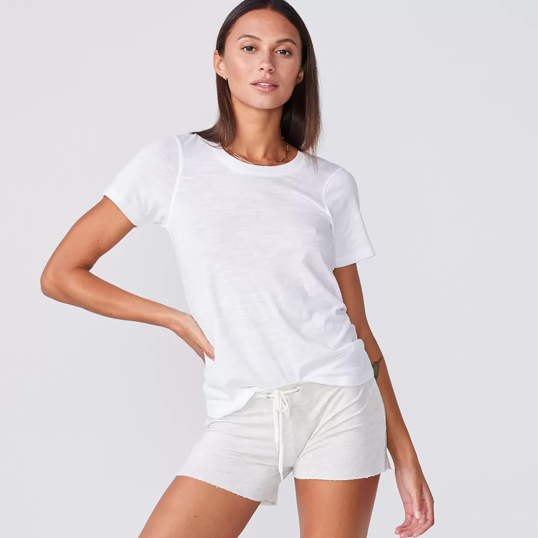 MONROW Tees*Textured Tri-Blend Fitted Crew Neck Tee WHITE