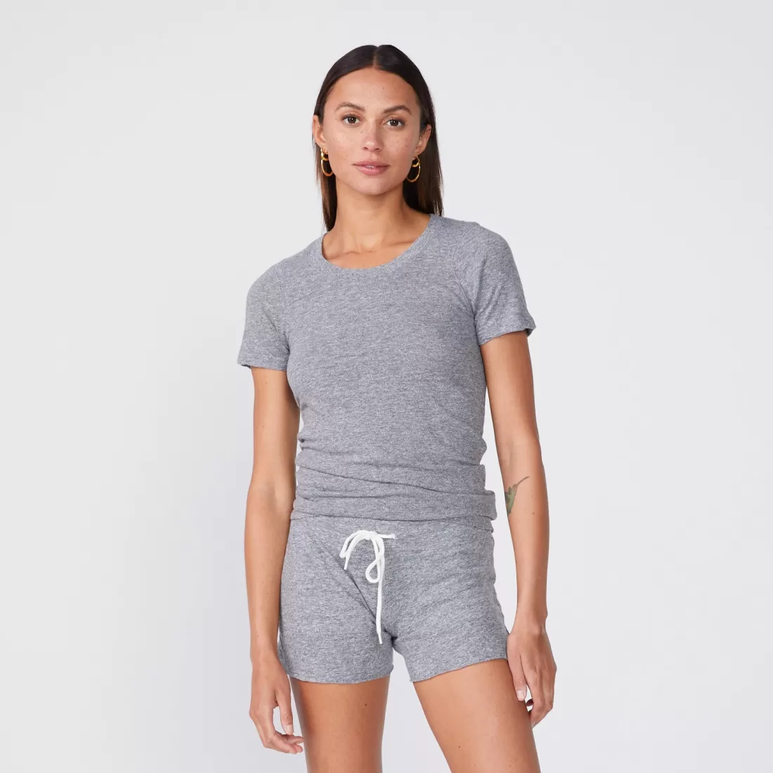 MONROW Tees*Textured Tri-Blend Fitted Crew Neck Tee GRANITE