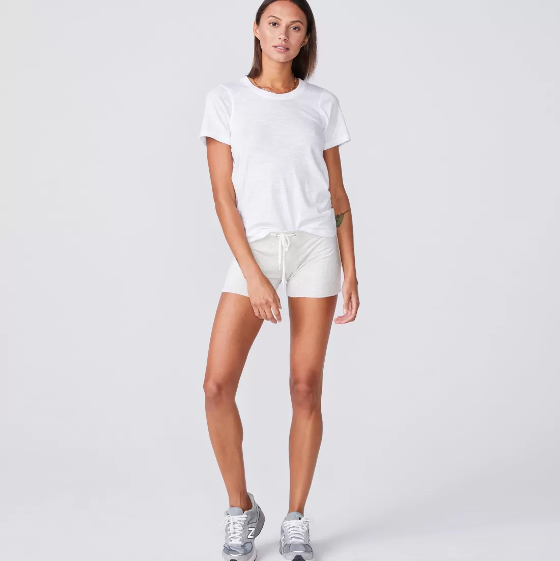 MONROW Tees*Textured Tri-Blend Fitted Crew Neck Tee WHITE