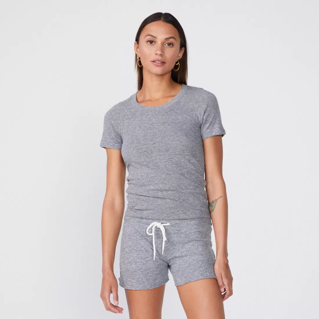 MONROW Tees*Textured Tri-Blend Fitted Crew Neck Tee GRANITE