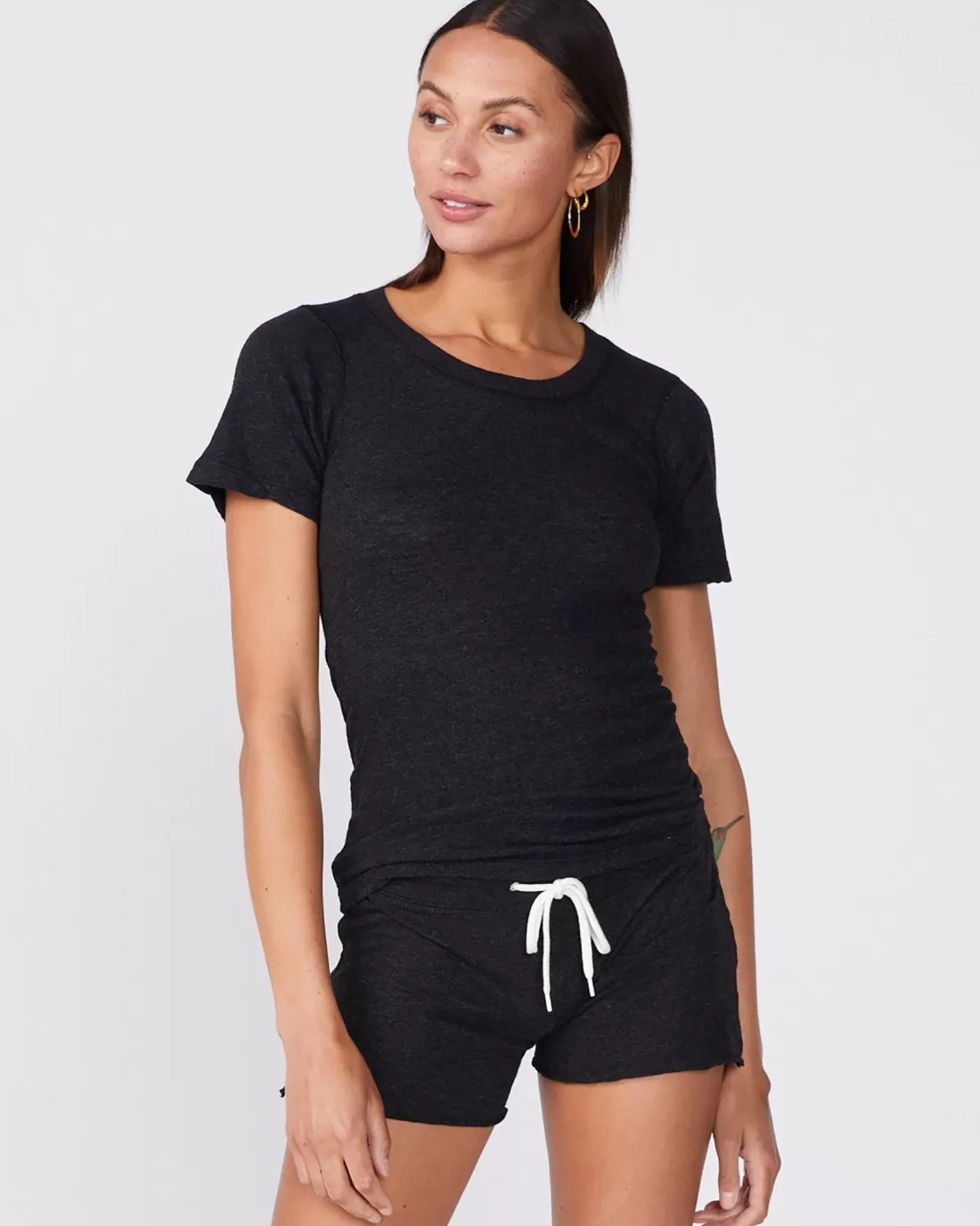 MONROW Tees*Textured Tri-Blend Fitted Crew Neck Tee BLACK