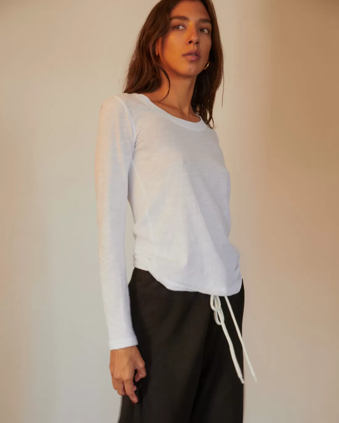MONROW Long Sleeve | Tees*Textured Tri-Blend Fitted Long Sleeve Crew WHITE