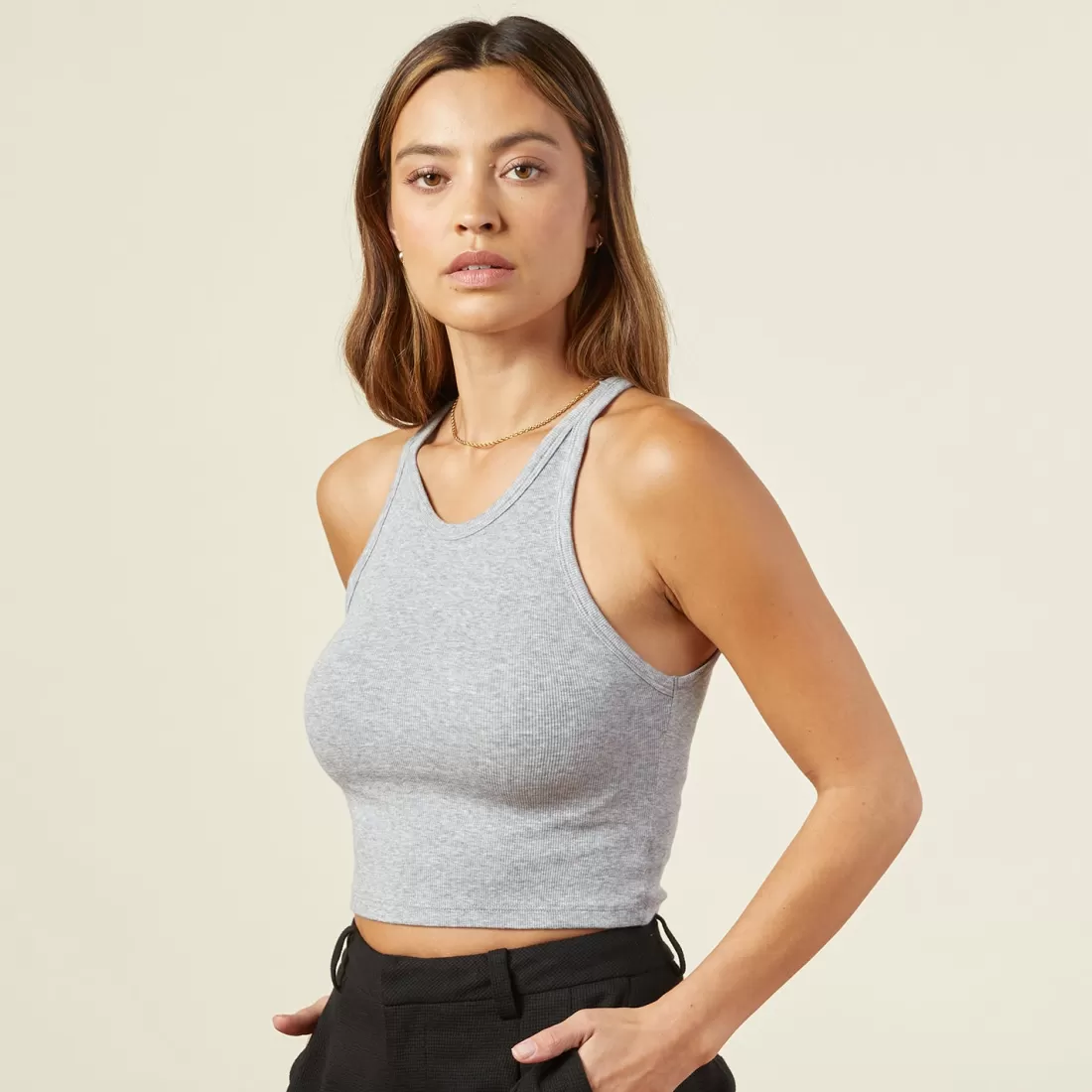 MONROW Tanks*The Ultimate Cropped Tank HEATHERGREY