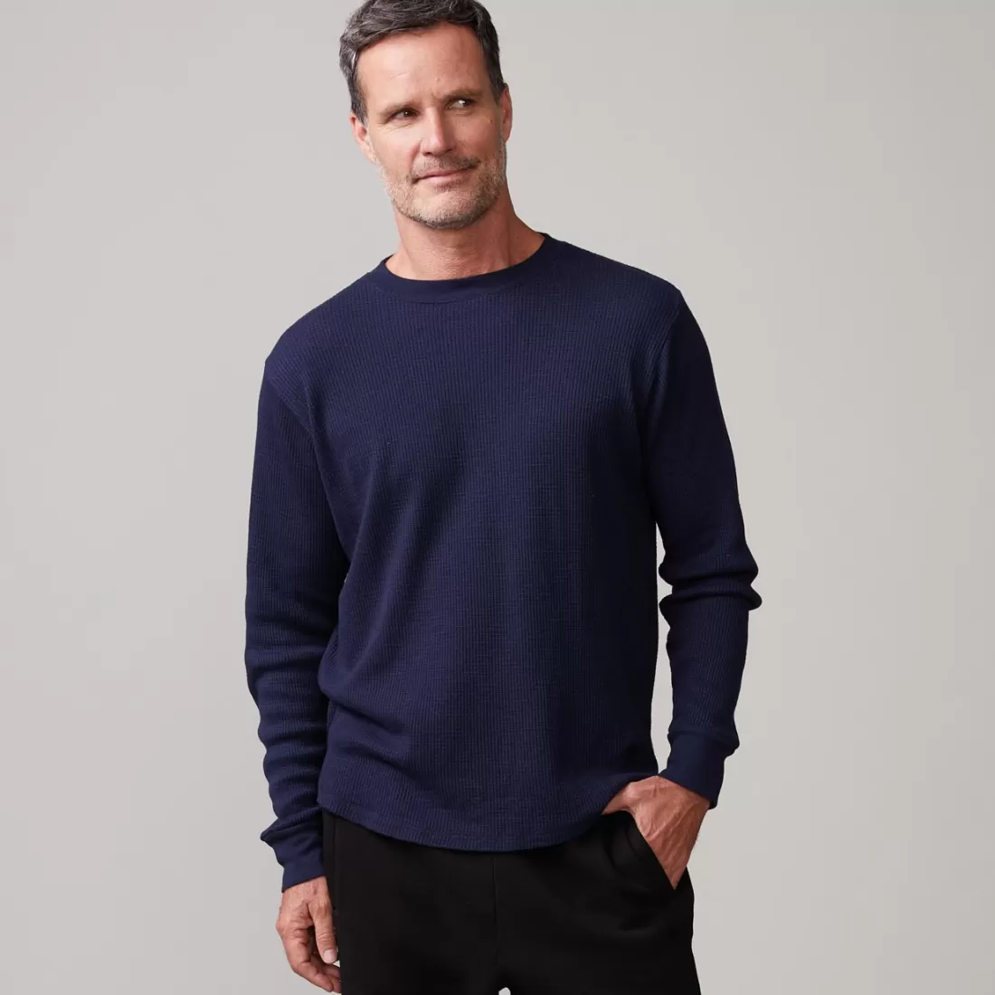 MONROW Men's Tops*Thermal Long Sleeve Crew INDIGO