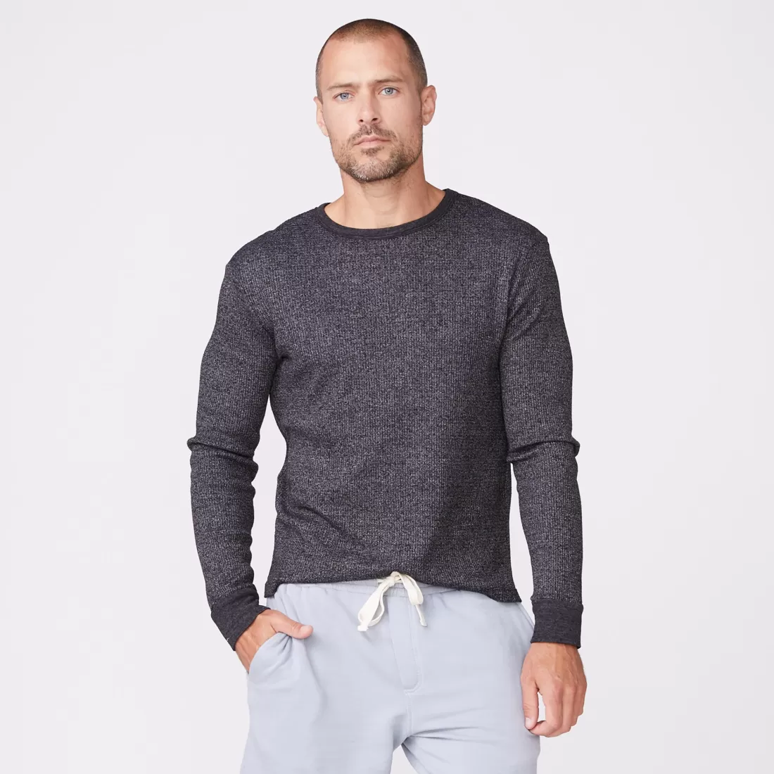 MONROW Men's Tops | Mens Sale*Thermal Long Sleeve Crew BLACK