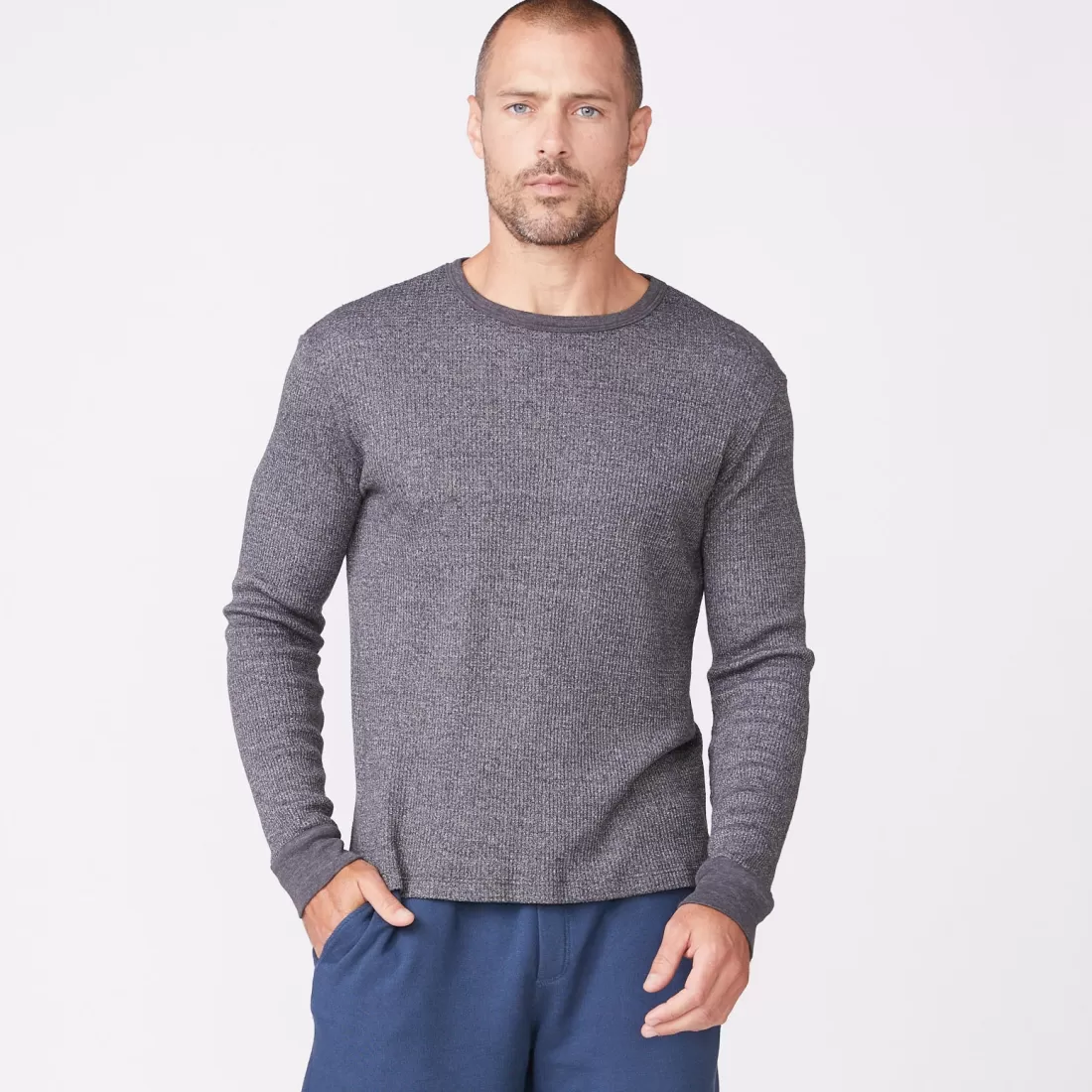 MONROW Men's Tops*Thermal Long Sleeve Crew FADEDBLACK