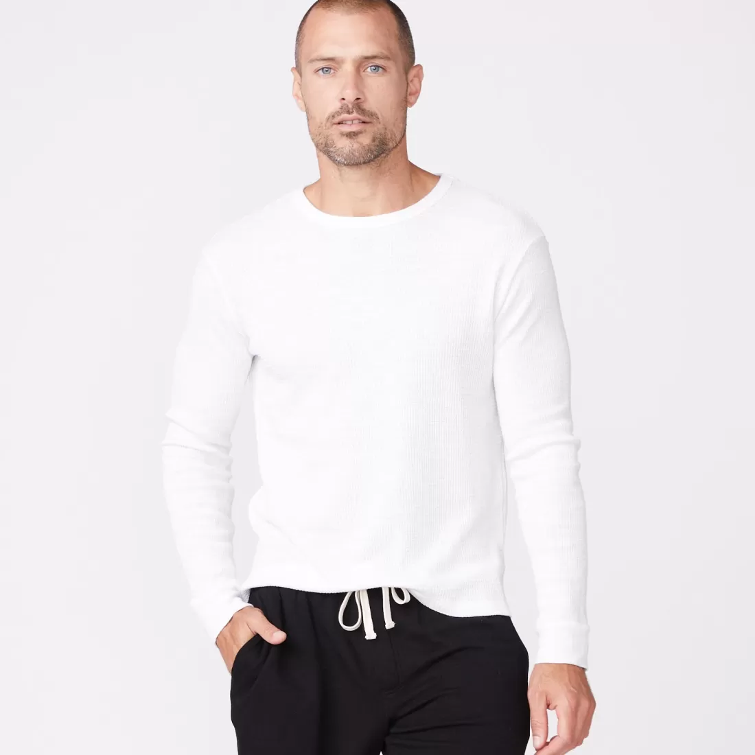 MONROW Men's Tops | Mens Sale*Thermal Long Sleeve Crew WHITE