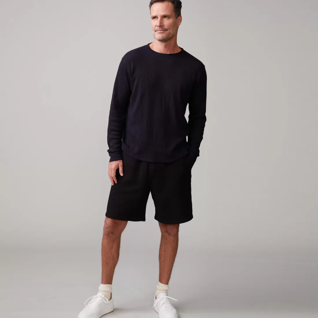MONROW Men's Tops*Thermal Long Sleeve Crew BLACK
