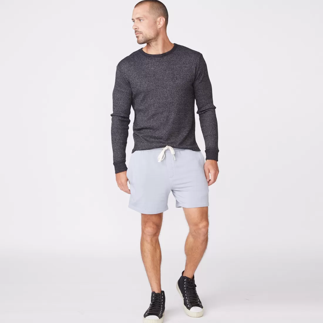 MONROW Men's Tops | Mens Sale*Thermal Long Sleeve Crew BLACK