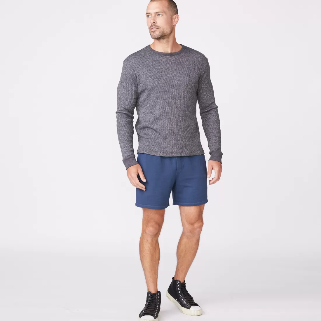 MONROW Men's Tops*Thermal Long Sleeve Crew FADEDBLACK