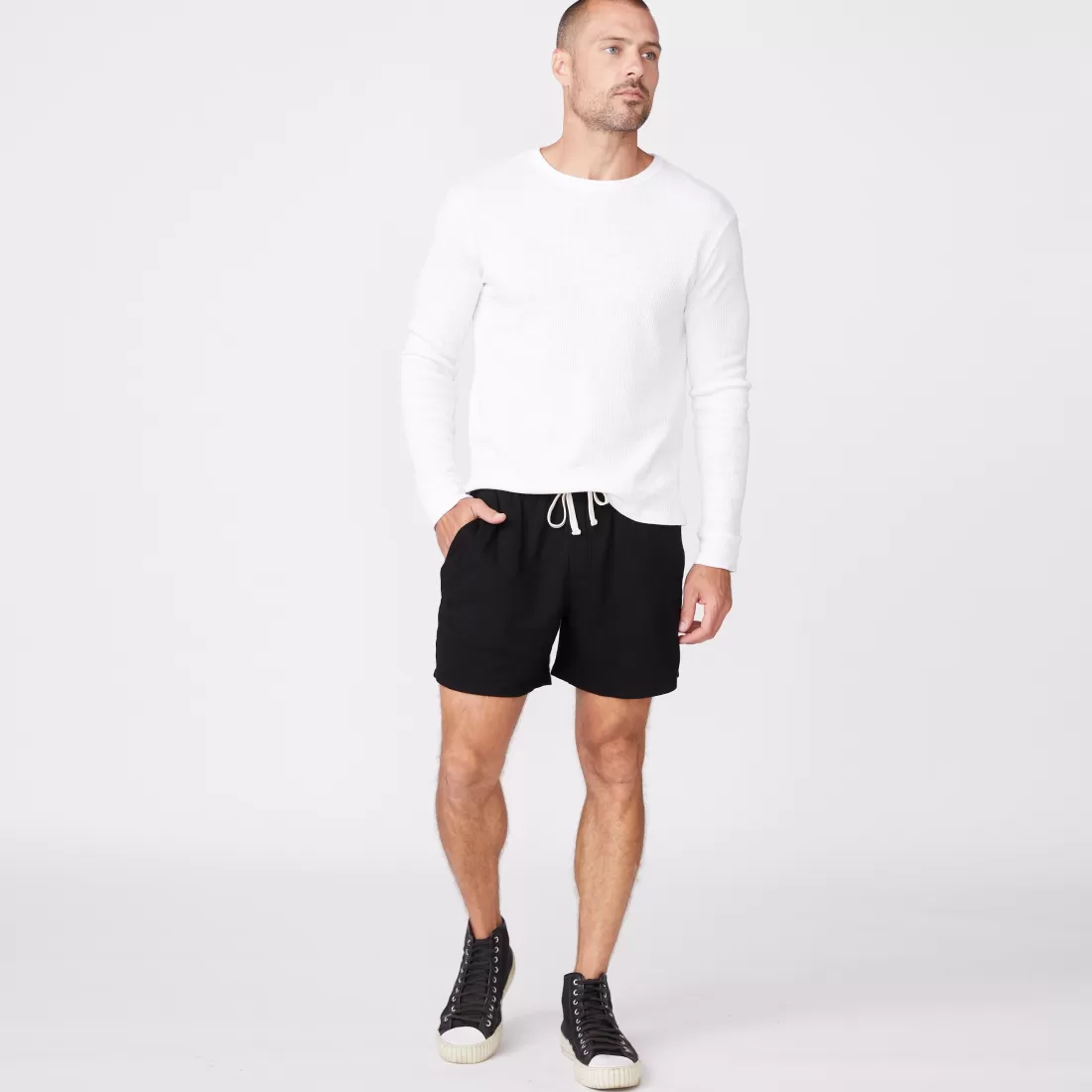 MONROW Men's Tops | Mens Sale*Thermal Long Sleeve Crew WHITE