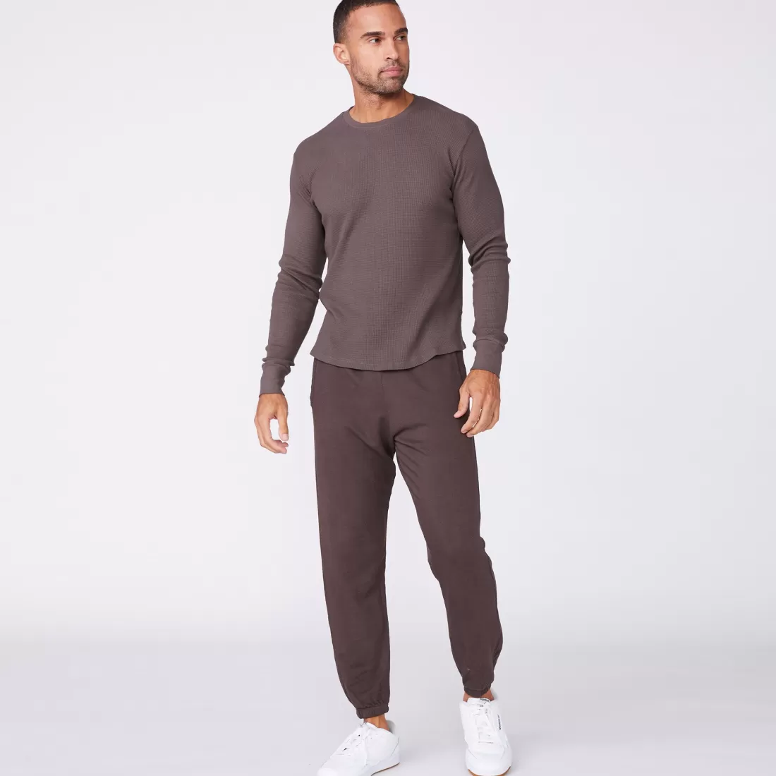 MONROW Men's Tops | Mens Sale*Thermal Long Sleeve Crew COCOA