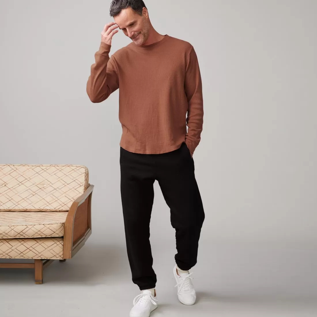 MONROW Men's Tops | Mens Sale*Thermal Long Sleeve Crew CARAMEL