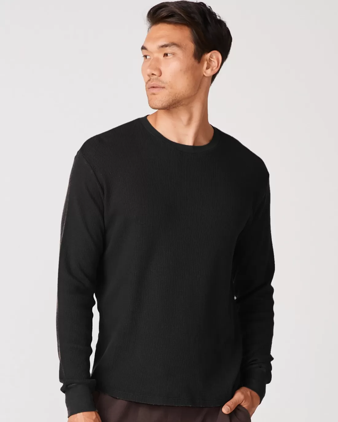 MONROW Men's Tops*Thermal Long Sleeve Crew Neck BLACK