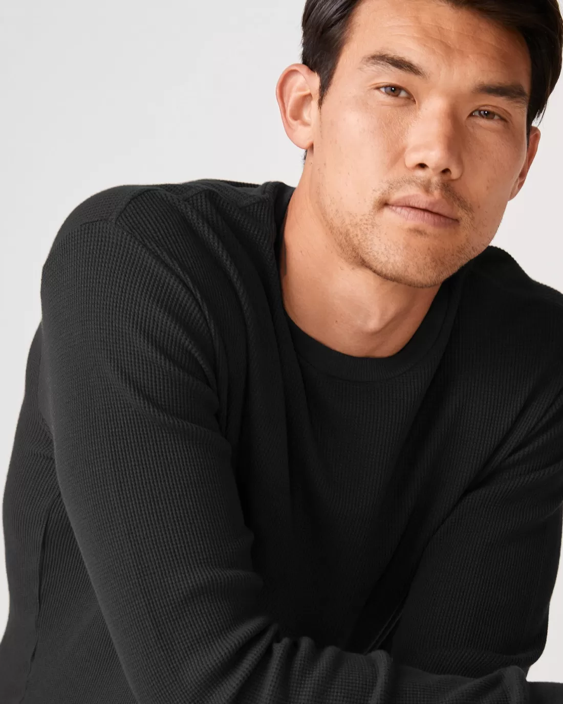 MONROW Men's Tops*Thermal Long Sleeve Crew Neck BLACK