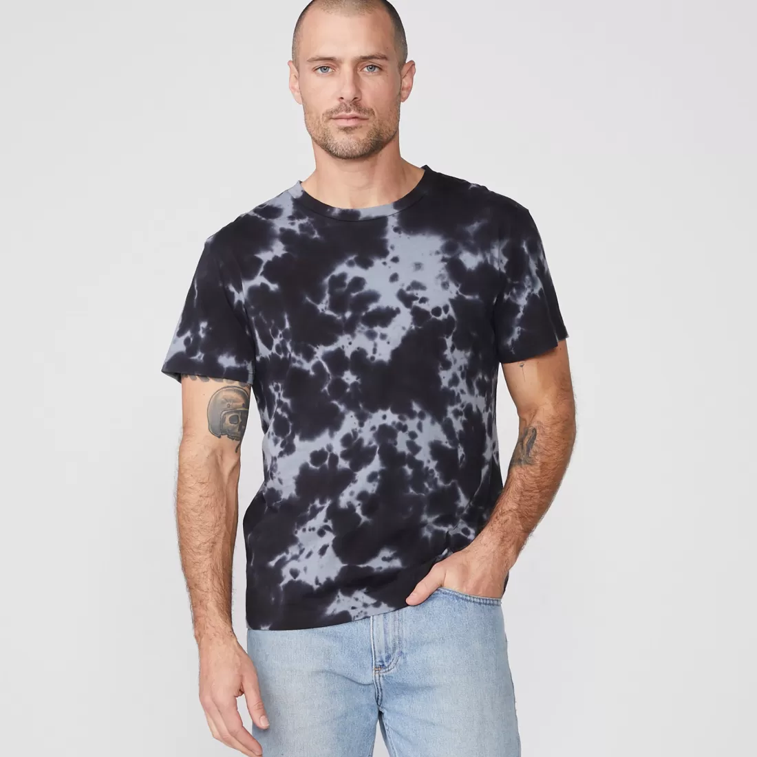 MONROW Men's Tops | Mens Sale*Tie Dye Relaxed Crew FADEDBLACK