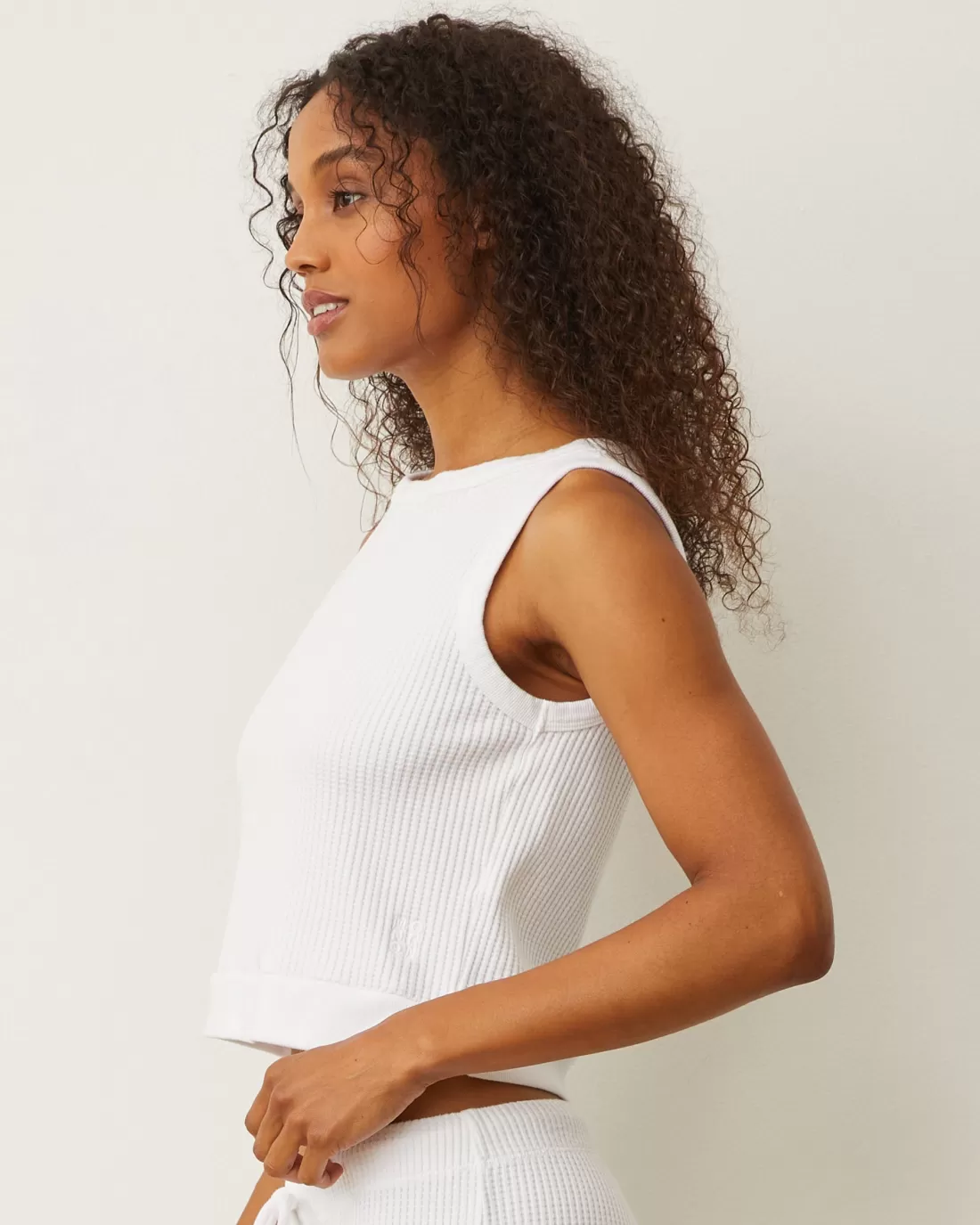 MONROW Tanks*Waffle Boxy Tank WHITE