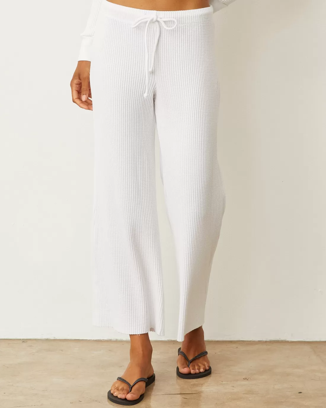 MONROW Pants*Waffle Crop Lounge Sweat WHITE