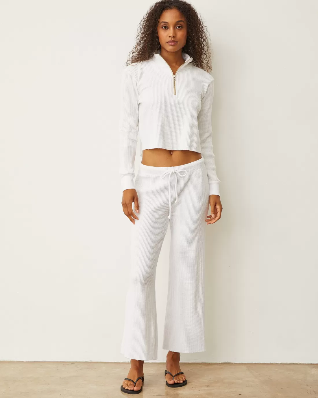 MONROW Pants*Waffle Crop Lounge Sweat WHITE
