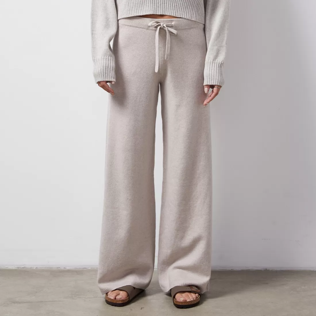 MONROW Sweats*Wool Cashmere Wide Leg Sweat OATMEAL
