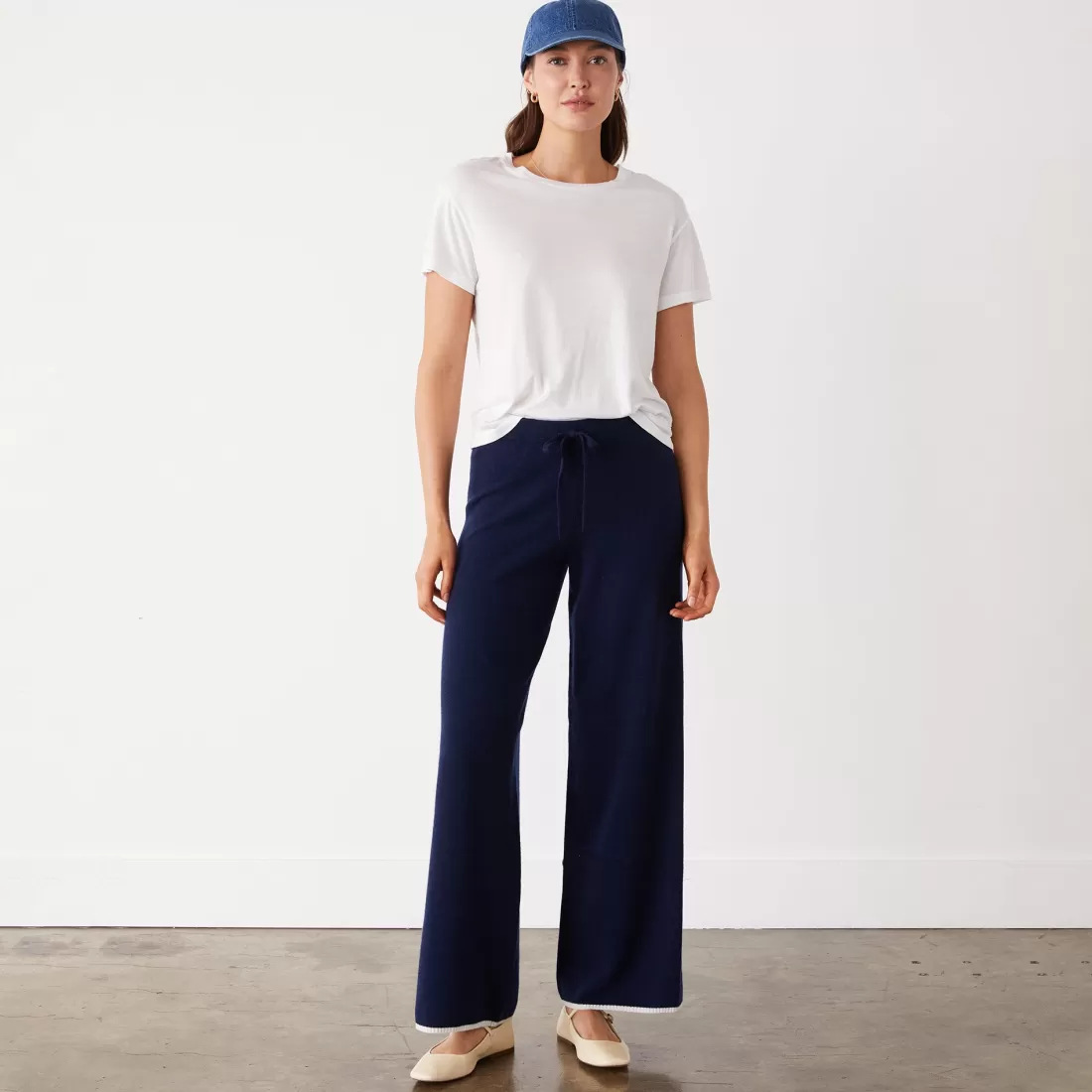 MONROW Sweats*Wool Cashmere Wide Leg Sweat NAVY