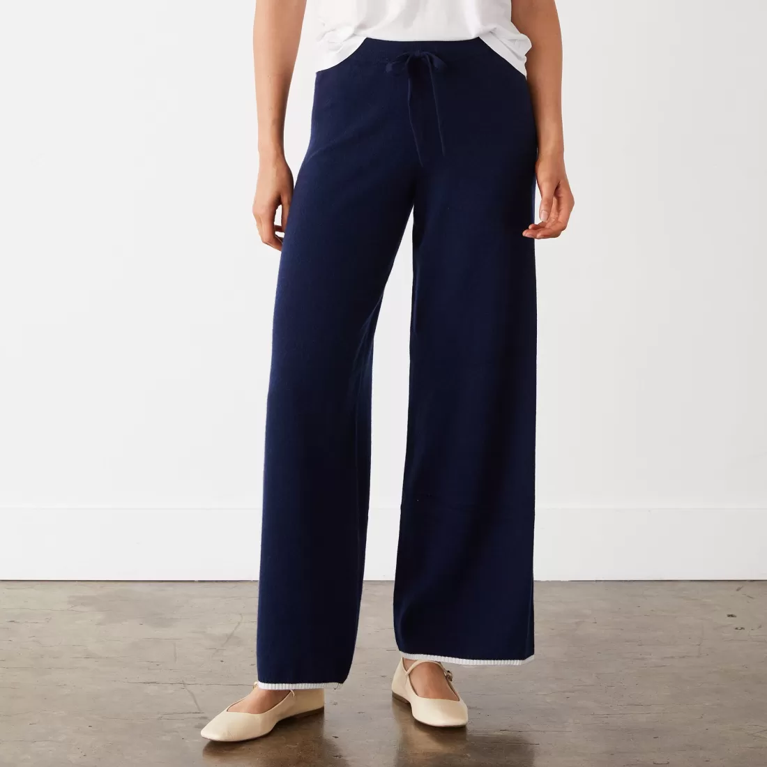 MONROW Sweats*Wool Cashmere Wide Leg Sweat NAVY